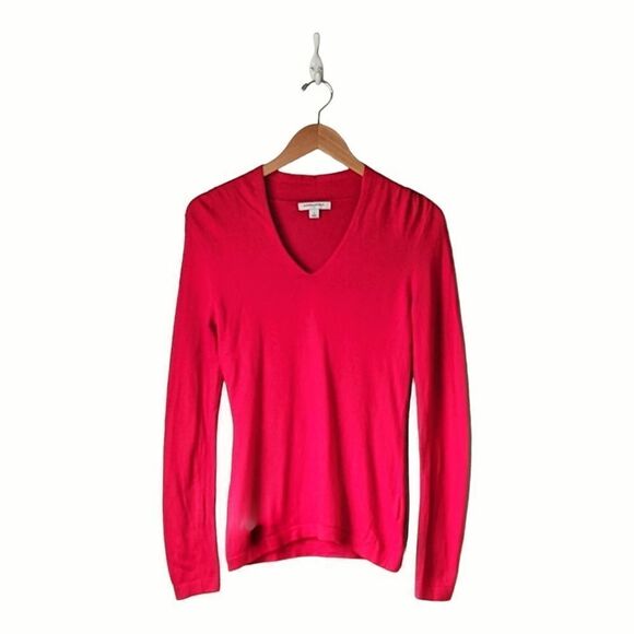 Banana Republic Merino Wool Cashmere Blend Holiday Red V-neck Sweater sz S - Picture 1 of 4